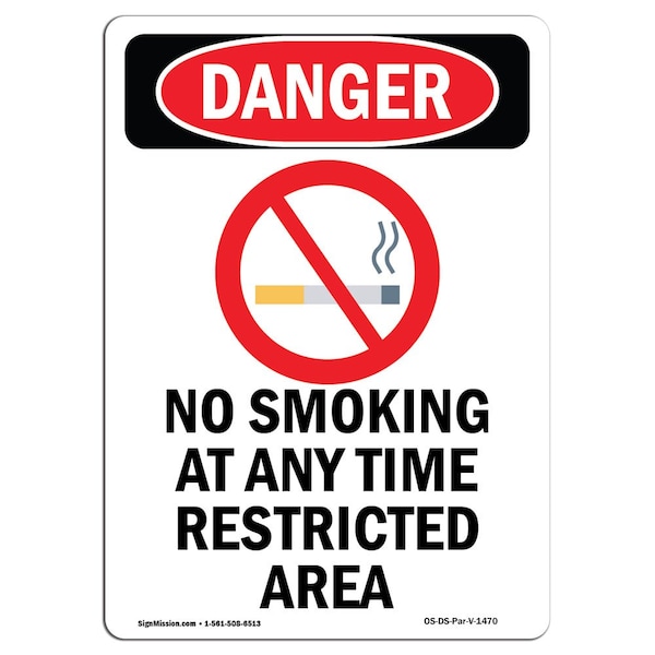 Signmission OSHA Danger Sign, No Smoking At Any Time, 5in X 3.5in Decal, 3.5" W, 5" L, Portrait OS-DS-D-35-V-1470 - main